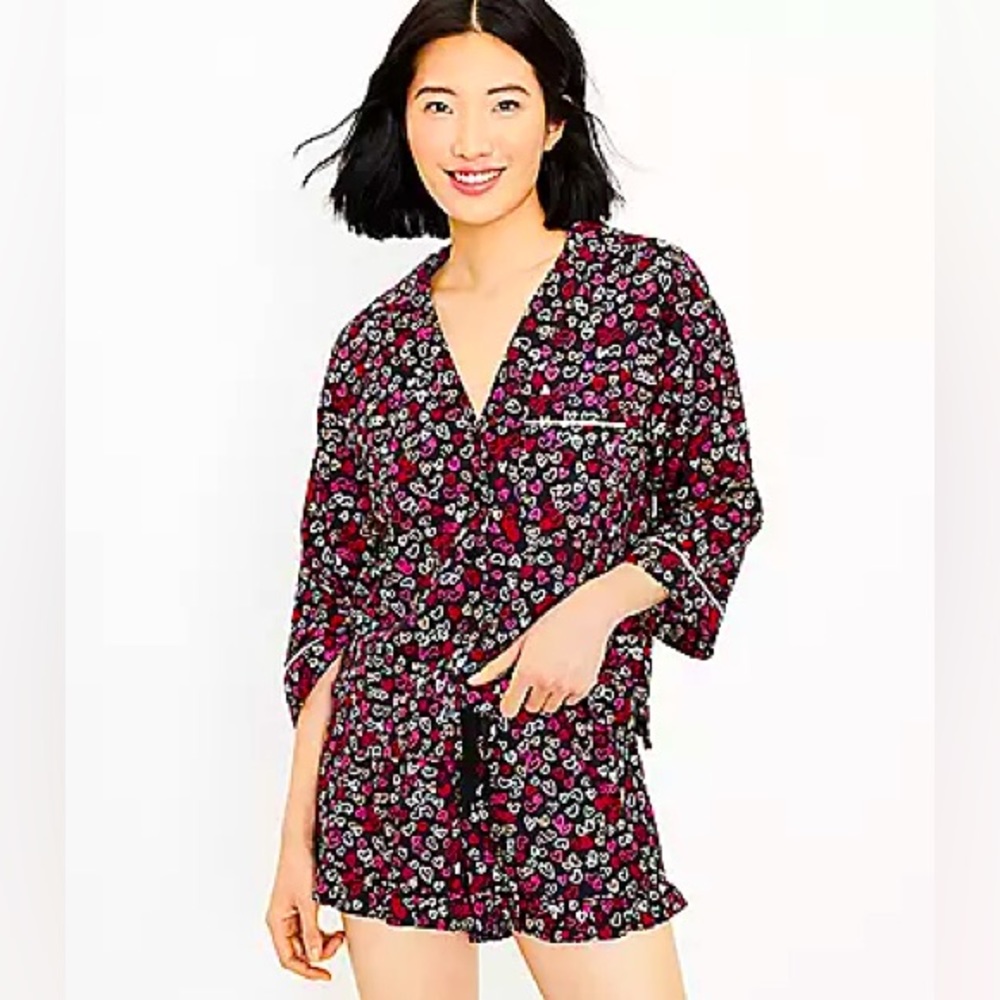 NWT Loft Heart Ruffle Pajama Set